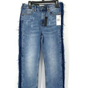Buffalo David Bitton Riley Hi Rise Straight Rigid Jeans 27 Frayed Crop Contrast